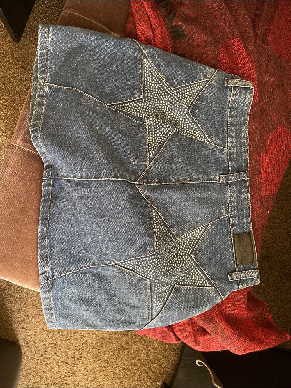 Women's Blue Denim Mini Skirt with Star Stud Detail